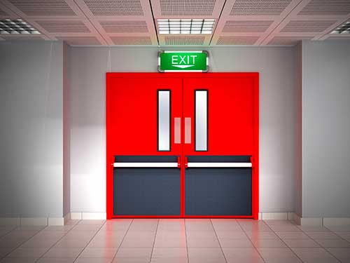 Steel fire exit door on a commercial building